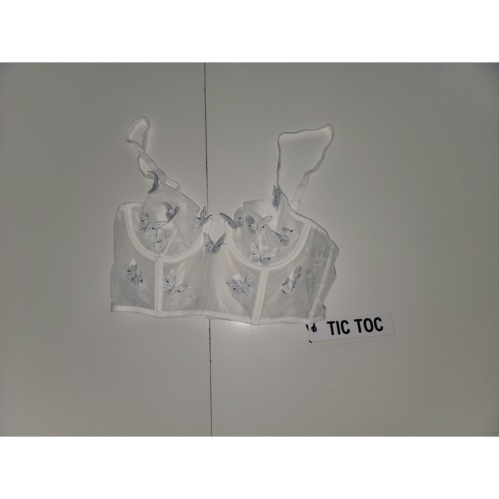 Tic Toc White  Butterfly Strap Bralette  Size Small